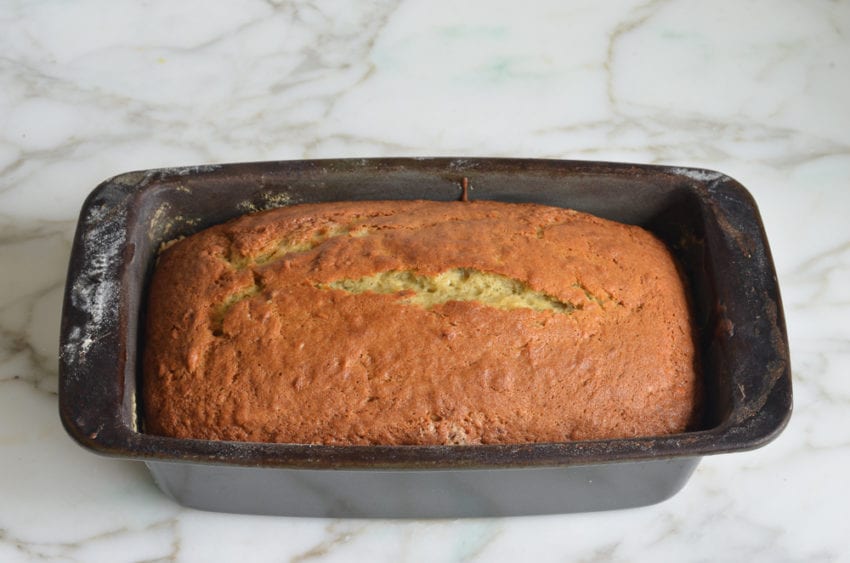 baked banana bread fresh out of the oven.