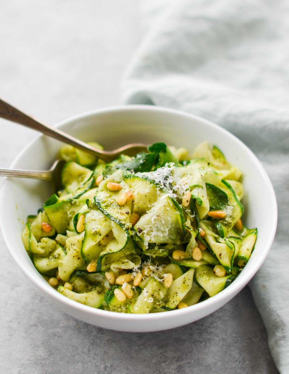 Zucchini "Noodles" with Pesto & Pine Nuts