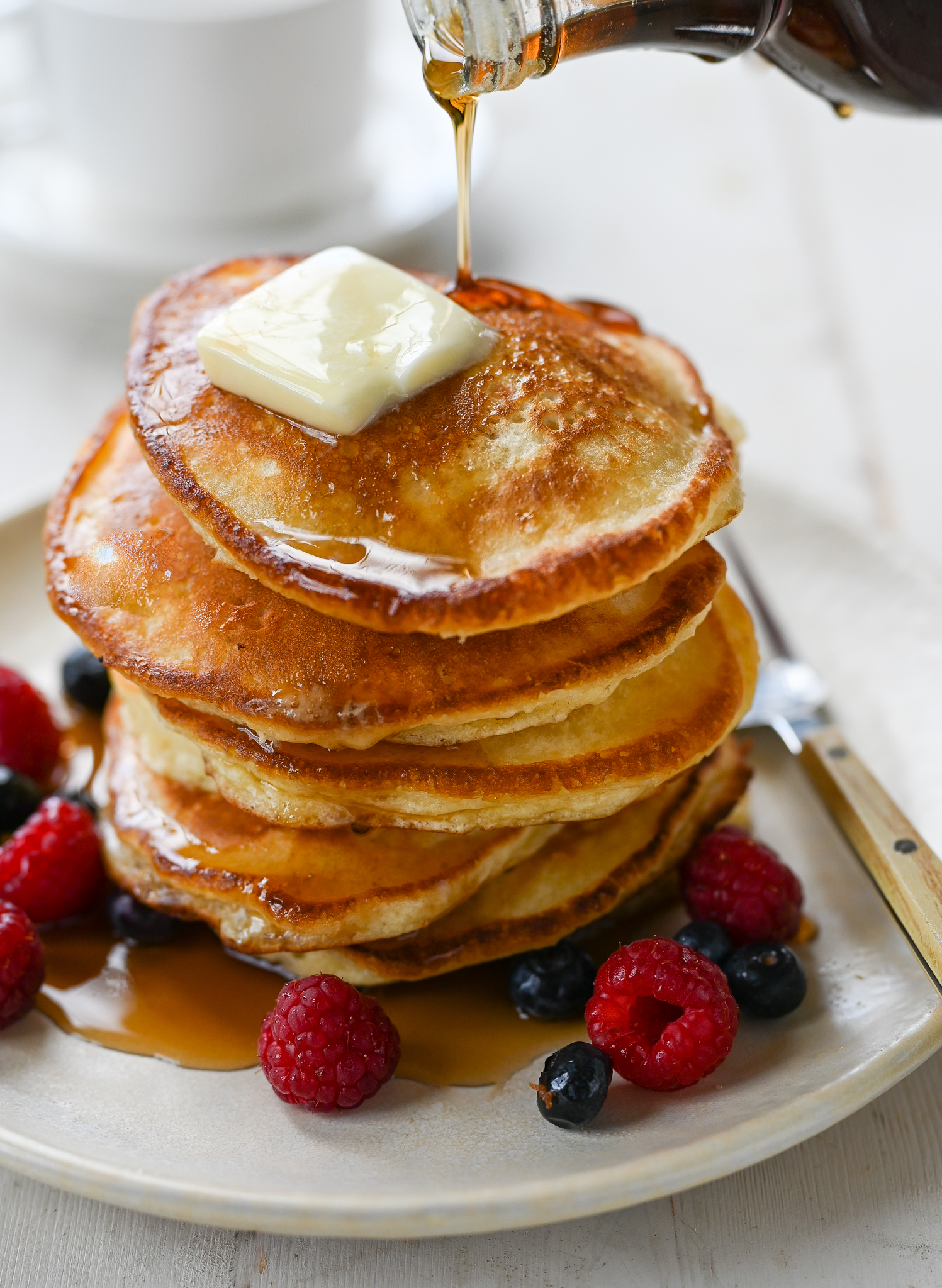 pancakes with butter and syrup