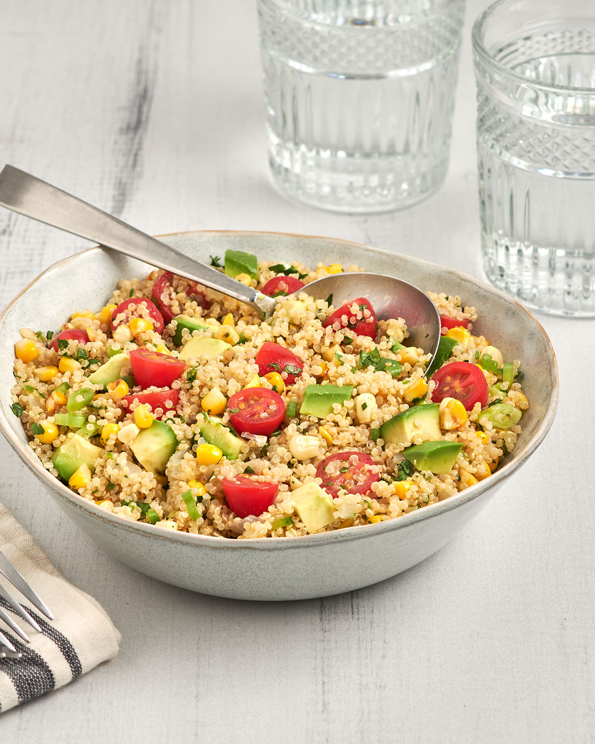 Quinoa Salad with Fresh Corn, Tomatoes, Avocado & Lime