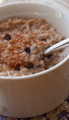 Steel Cut Oatmeal with Maple Syrup, Currants and Coconut