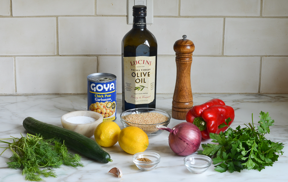 Bulgur Salad With Cucumbers, Red Peppers, Chick Peas, Lemon And Dill