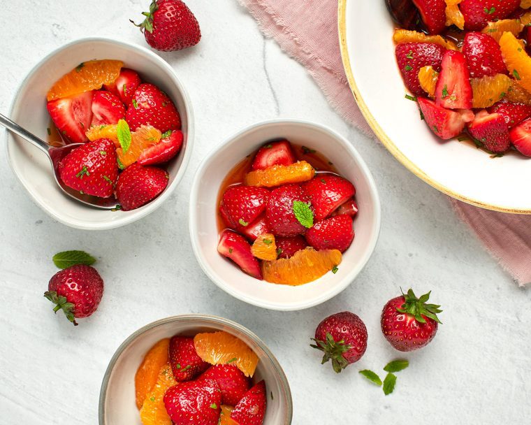 Strawberry and Orange Salad with Citrus Syrup & Fresh Mint