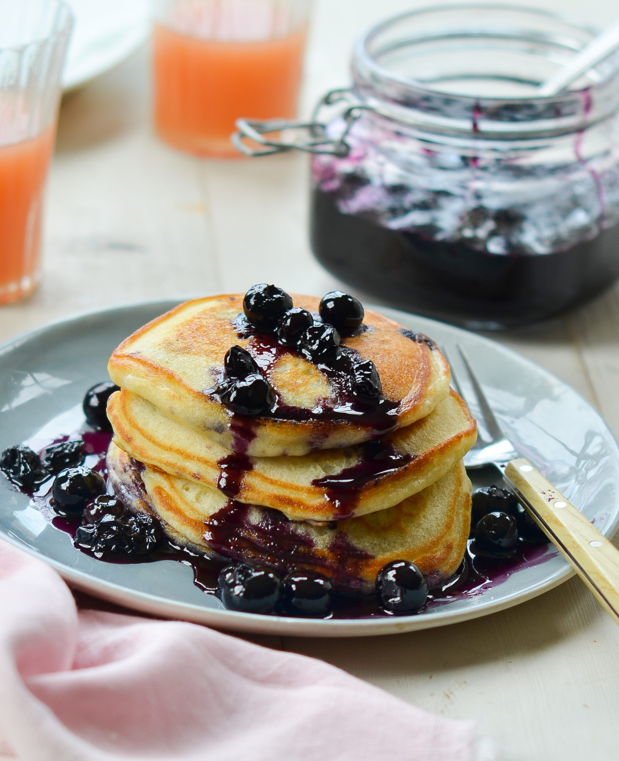 Blueberry Pancakes with Blueberry-Maple Syrup - Once Upon a Chef