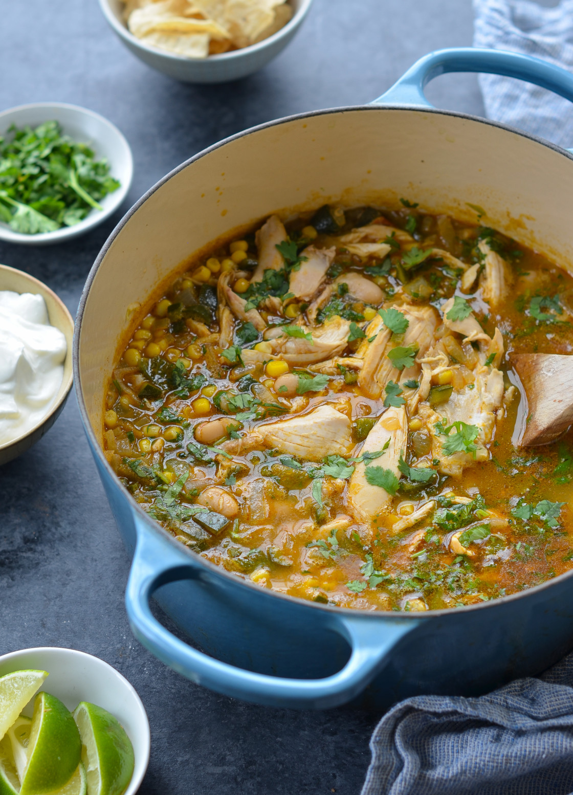 Dutch oven of white chicken chili.