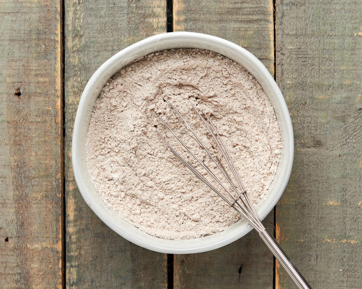 whisked dry ingredients in mixing bowl