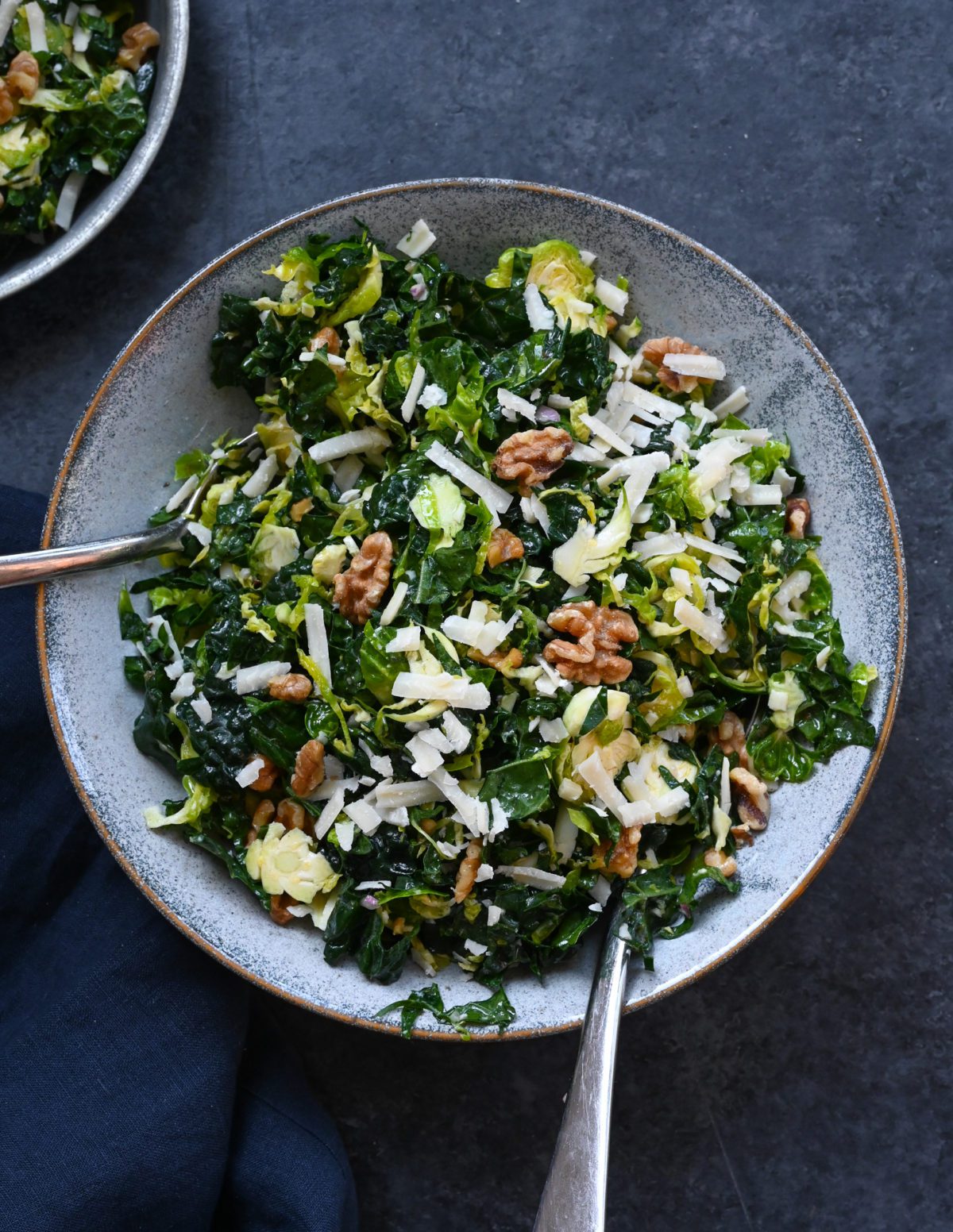 Kale & Brussels Sprout Salad with Walnuts, Parmesan & LemonMustard Dressing Once Upon a Chef