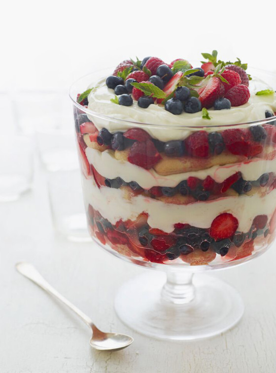 Berry Trifle in a large glass dish.