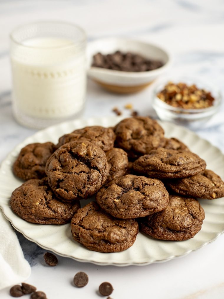 double chocolate chip cookies on plate