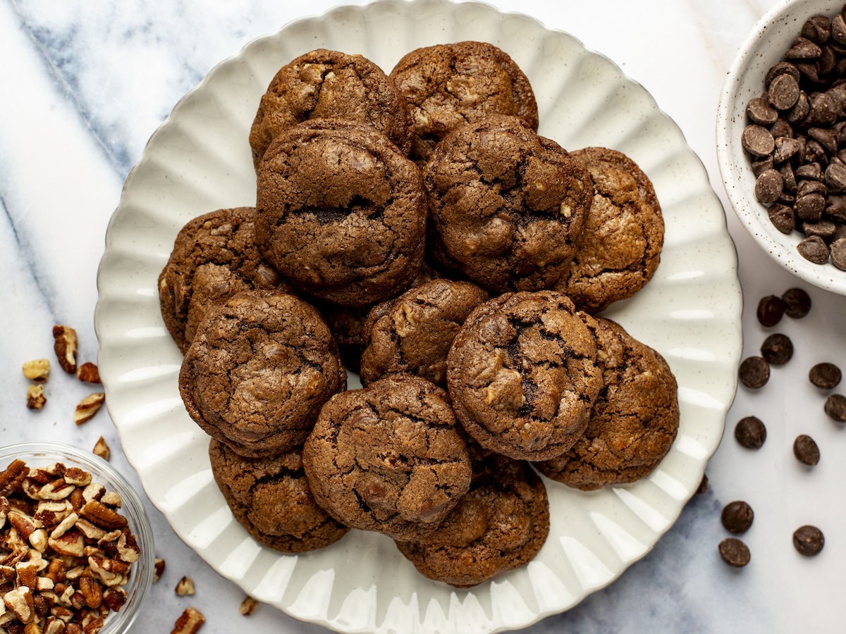 double chocolate chip cookies on plate