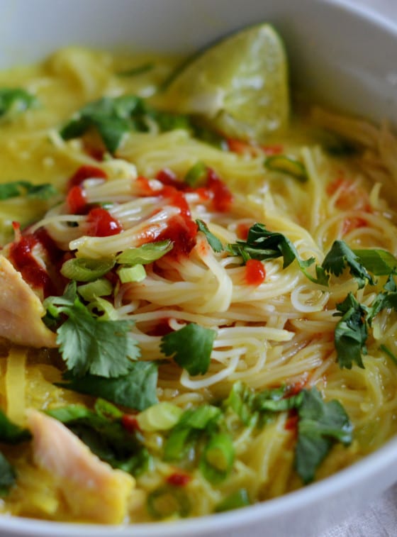 Thai chicken rice noodle soup