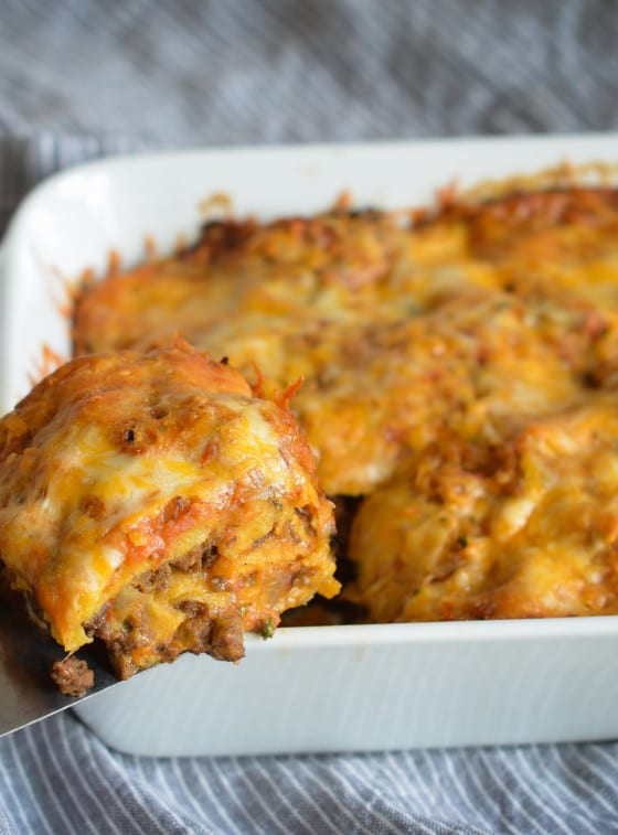 stacked beef enchilada casserole