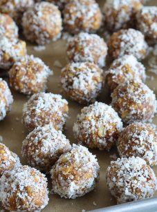 oat and nut energy bites on baking sheet