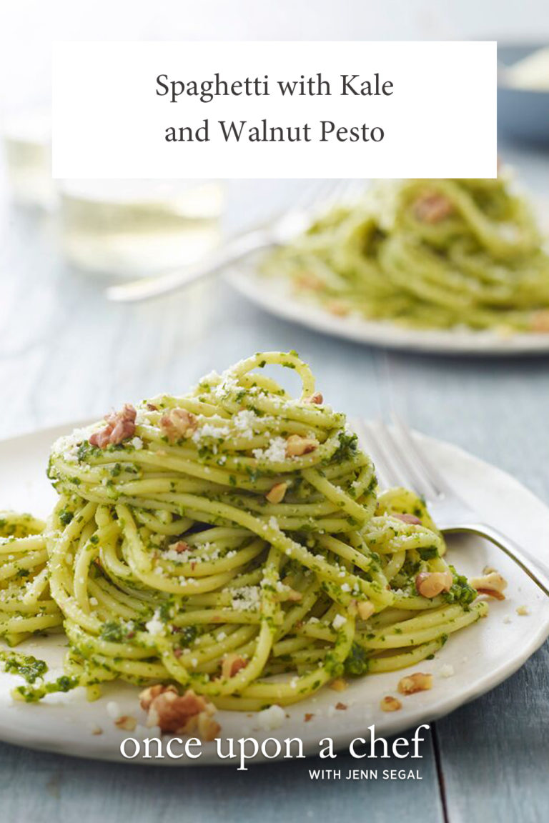 Spaghetti with Kale & Walnut Pesto - Once Upon a Chef