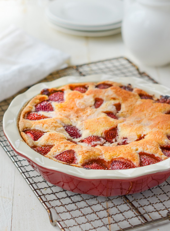 Strawberry Cake in a pie pan.