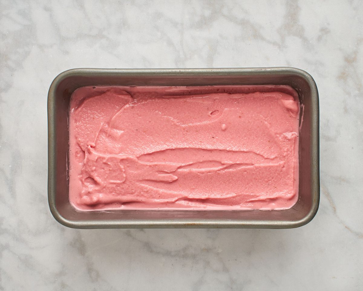 soft-serve consistency frozen yogurt in loaf pan.