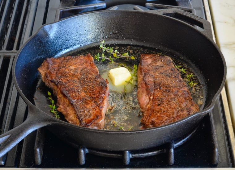 pan-sear steaks butter and thyme