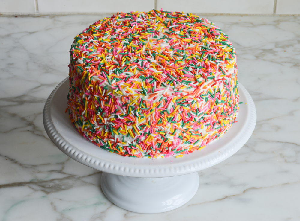 Rainbow Sprinkle Funfetti Cake - Once Upon a Chef