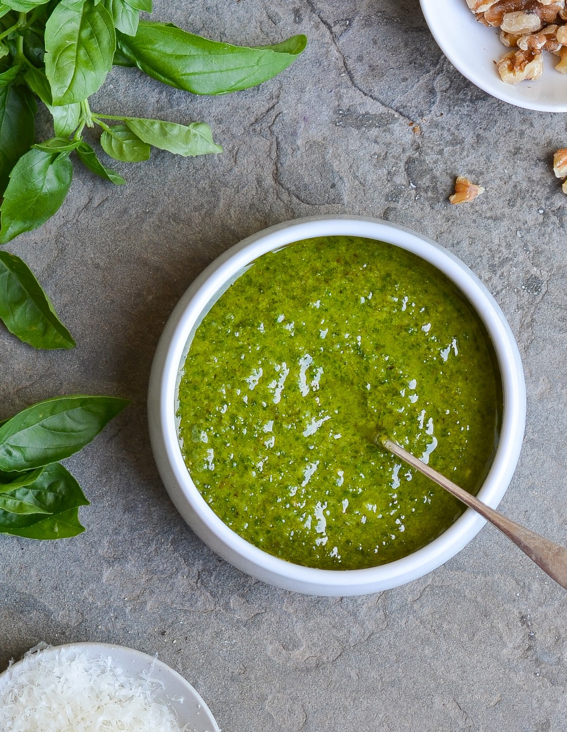 bowl of pesto sauce