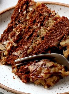 Slice of German chocolate cake.