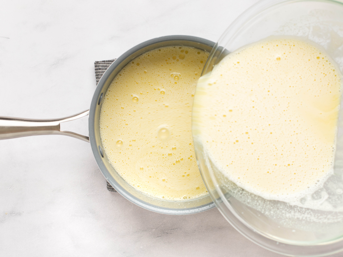 pouring mixture back into saucepan