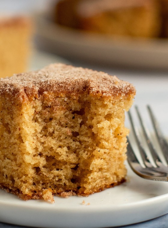 slice of apple cider donut cake on plate