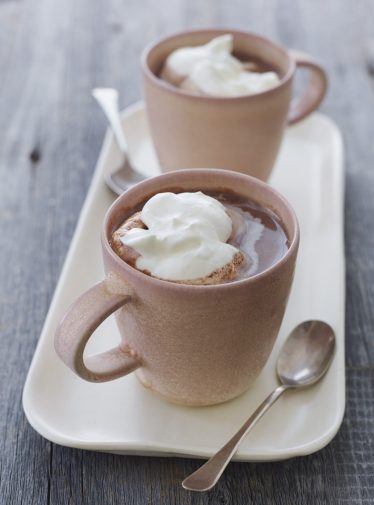 2 mugs of hot chocolate with whipped cream