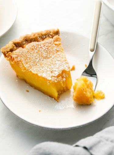 slice of chess pie on plate with fork