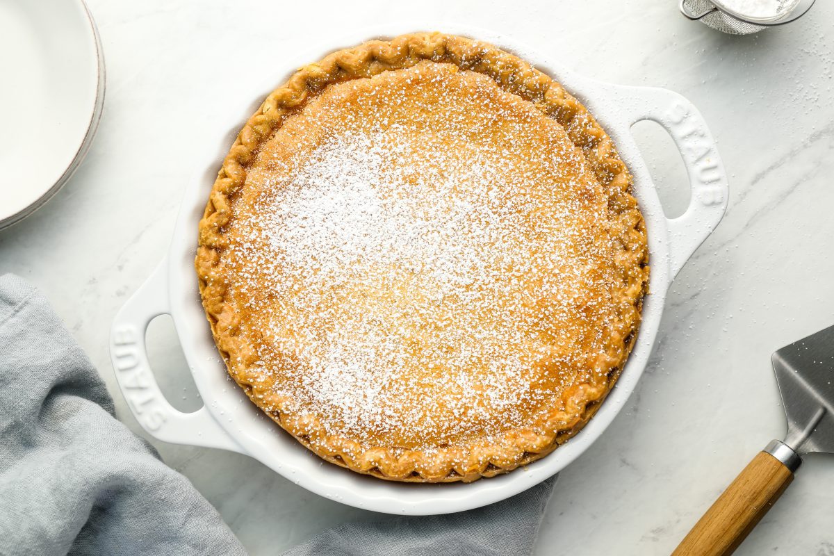 chess pie dusted with confectioners' sugar