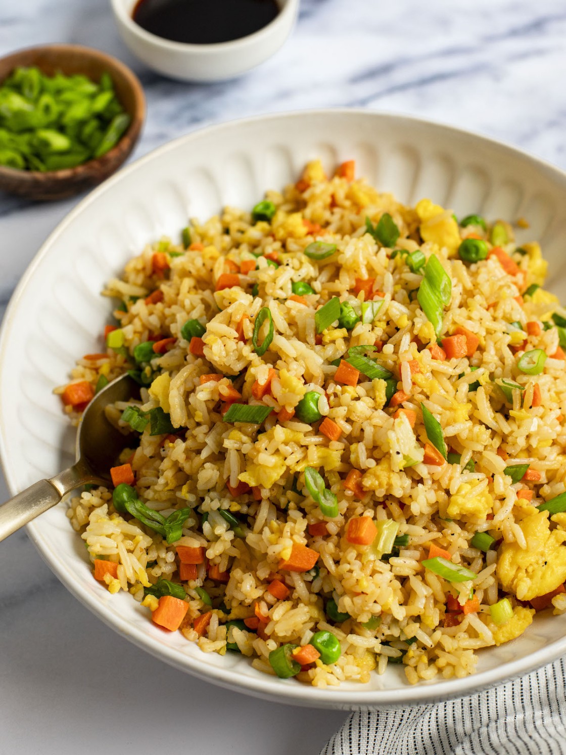 cooked fried rice in white bowl