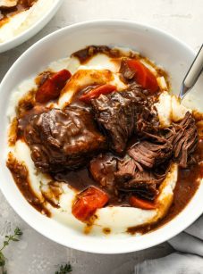 Braised short ribs over mashed potatoes.