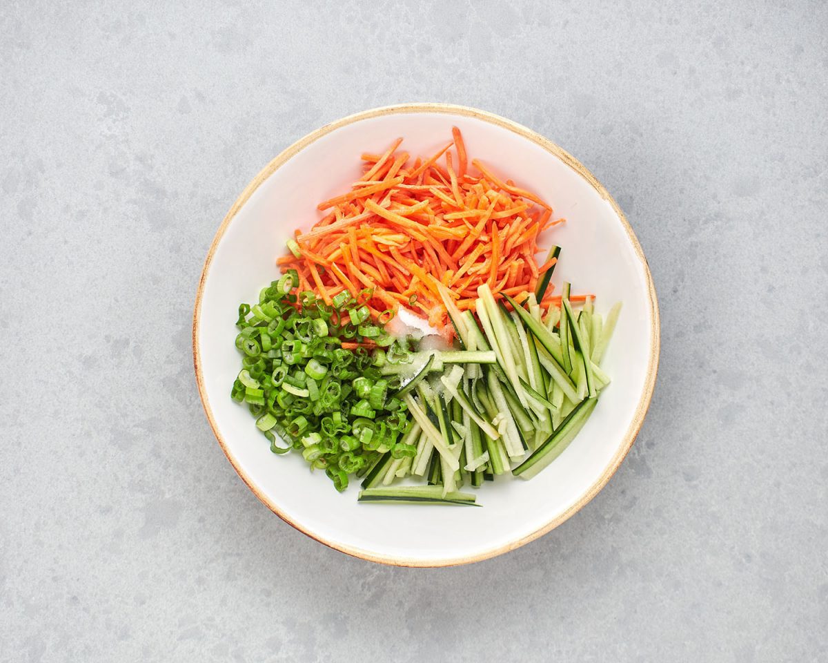 veggie ingredients in mixing bowl.