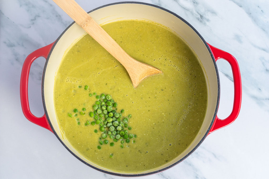 puréed soup with peas added