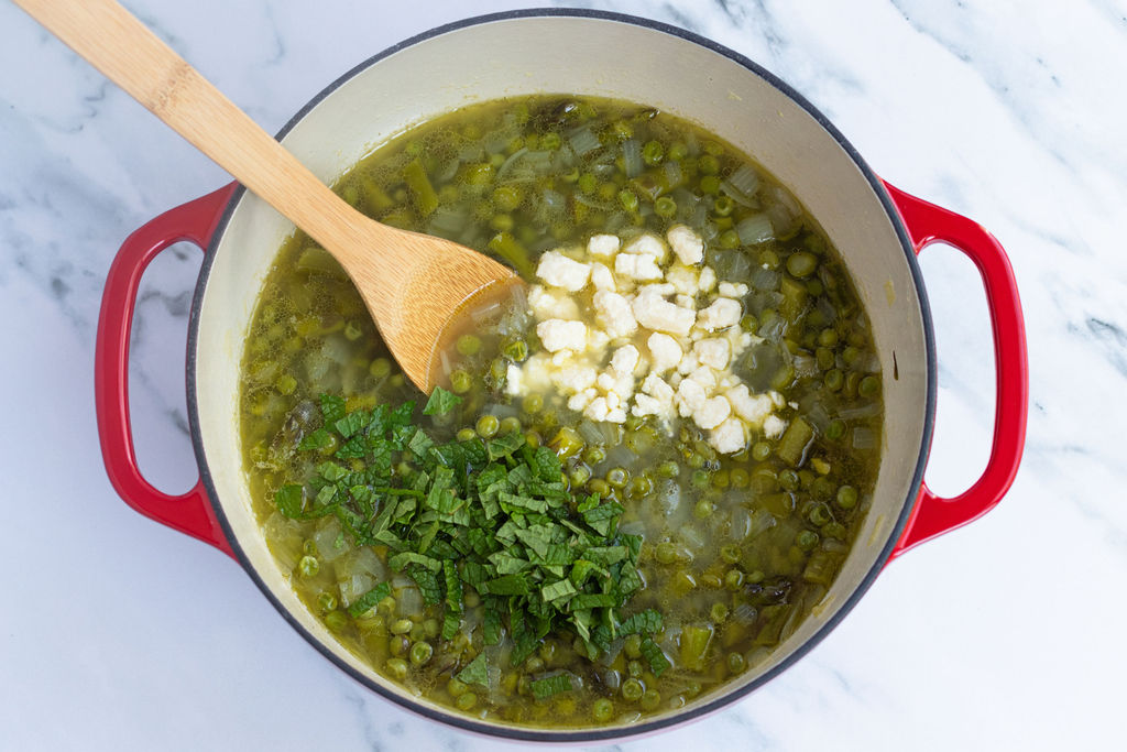 mint and feta added to soup