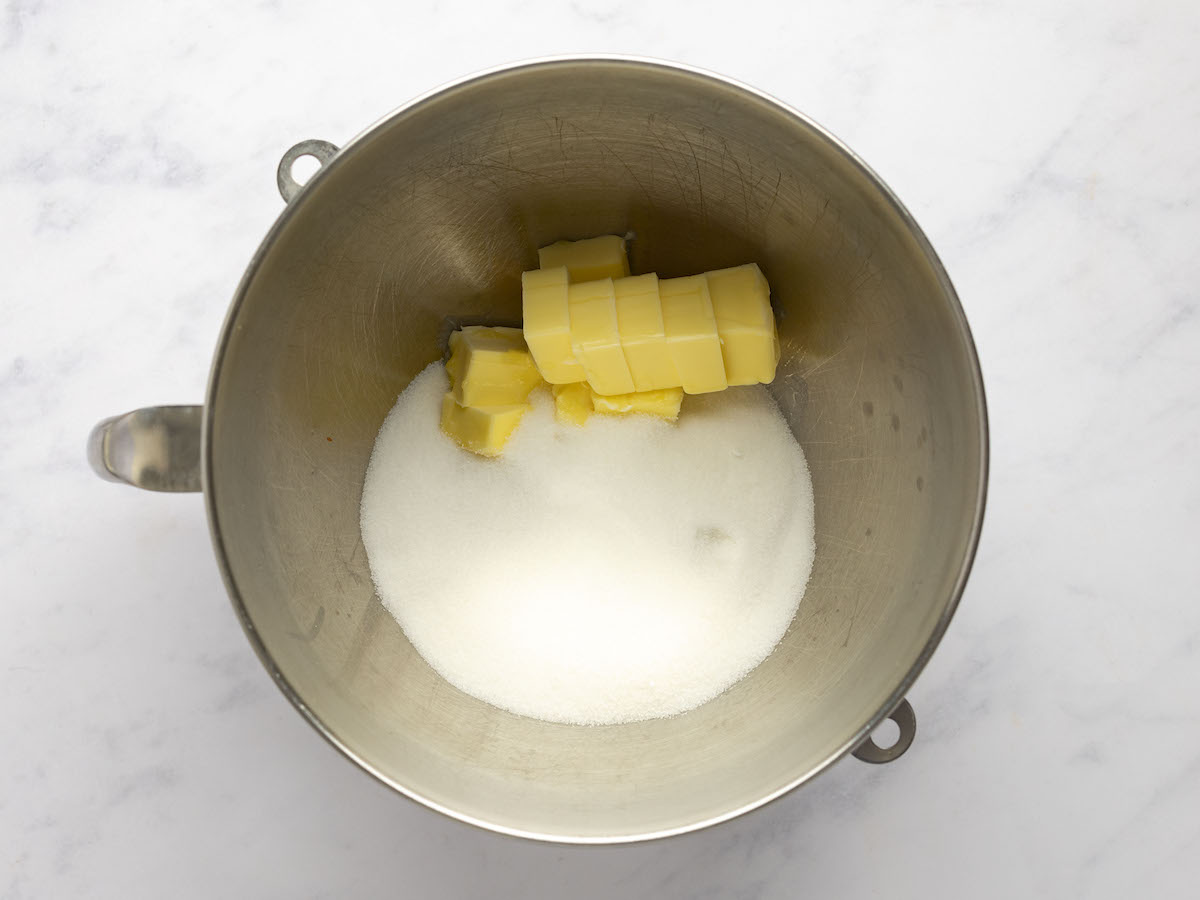 softened butter and sugar in mixing bowl