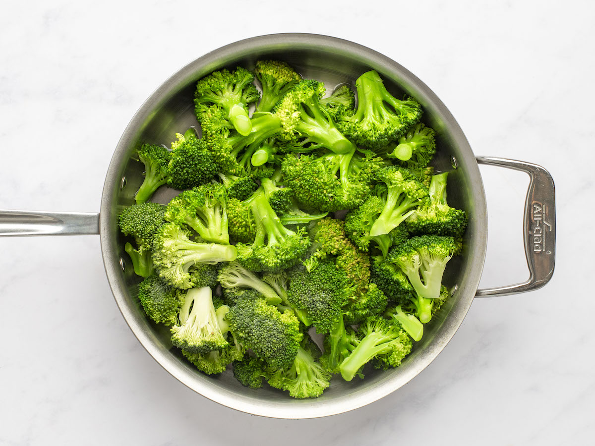 steamed broccoli in skillet