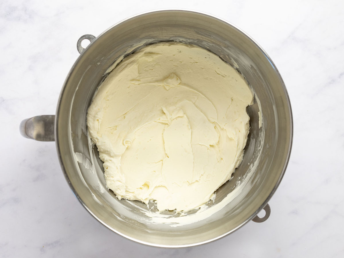 cream cheese, butter, vanilla extract, coconut extract, and salt whipped together in mixing bowl