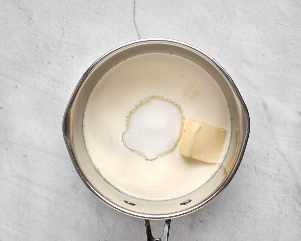 cream, butter, sugar, and salt in medium saucepan