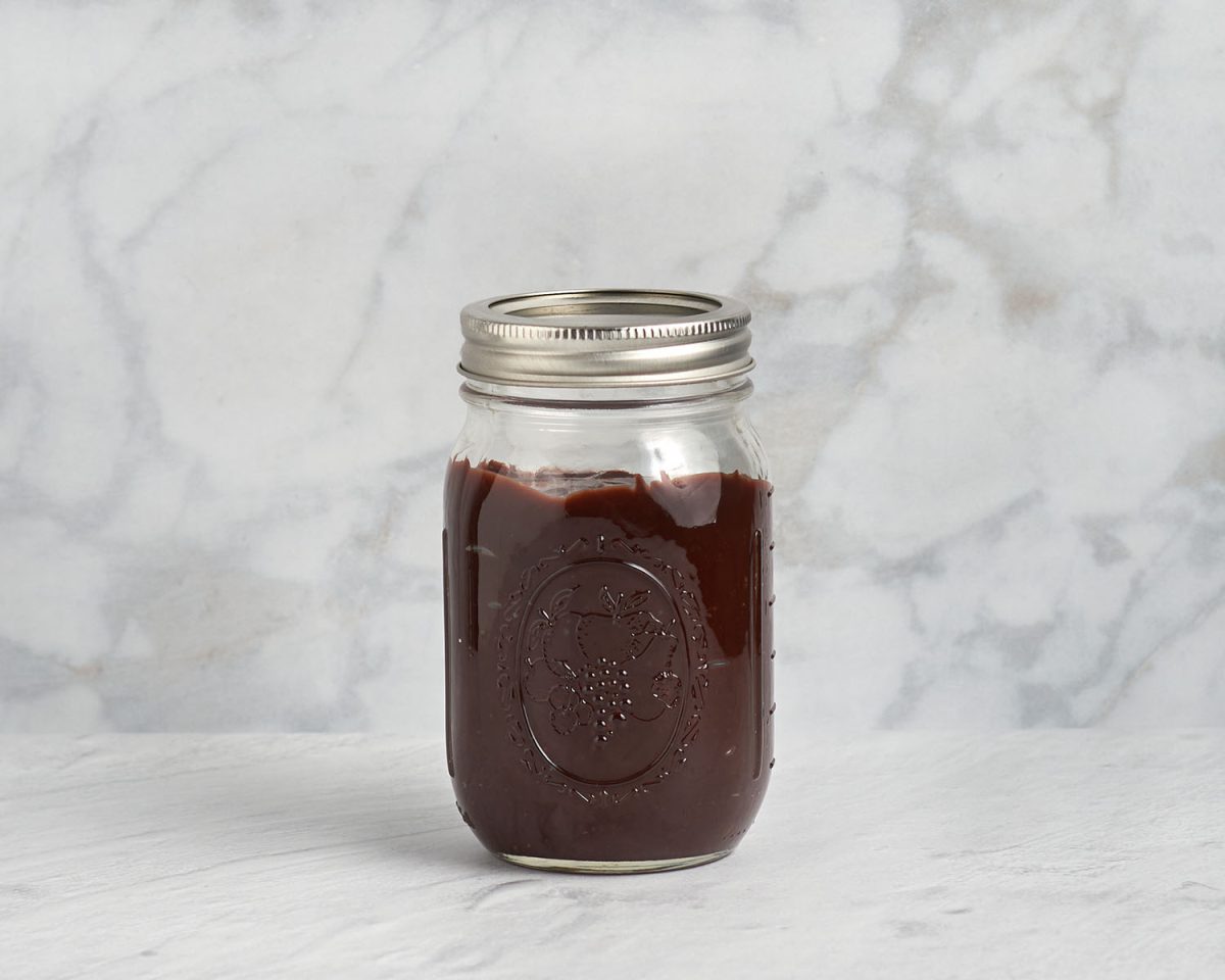 hot fudge in jar with lid on