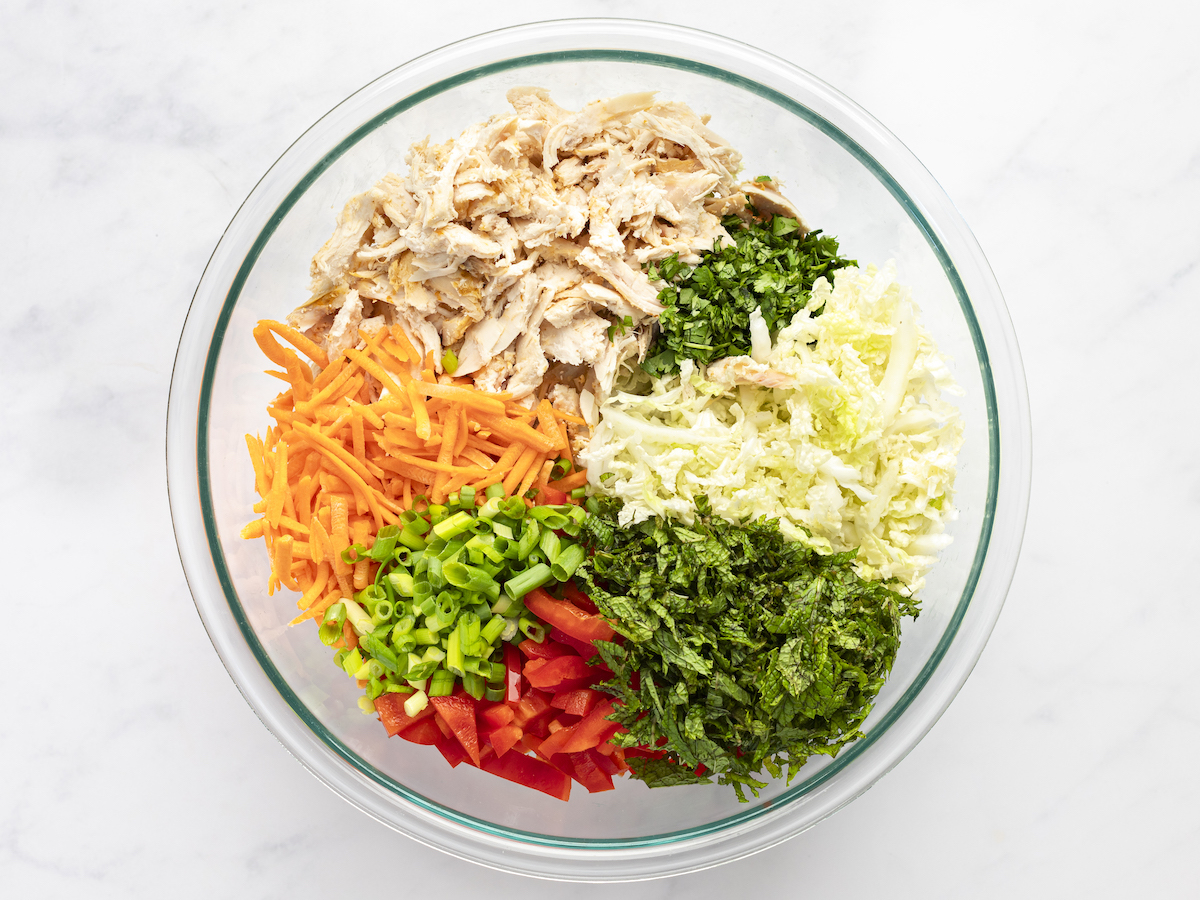 Vietnamese Shredded Chicken Salad Ingredients in Bowl