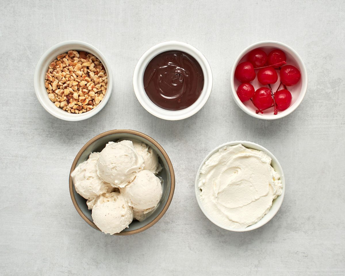 ingredients for hot fudge sundaes