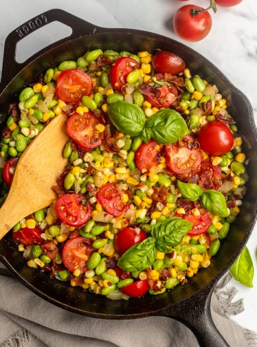 succotash in cast iron skillet