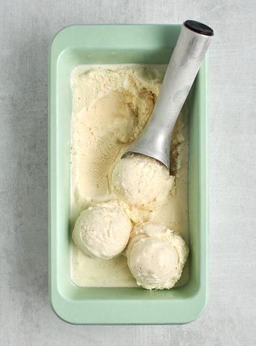 vanilla ice cream in mint green container