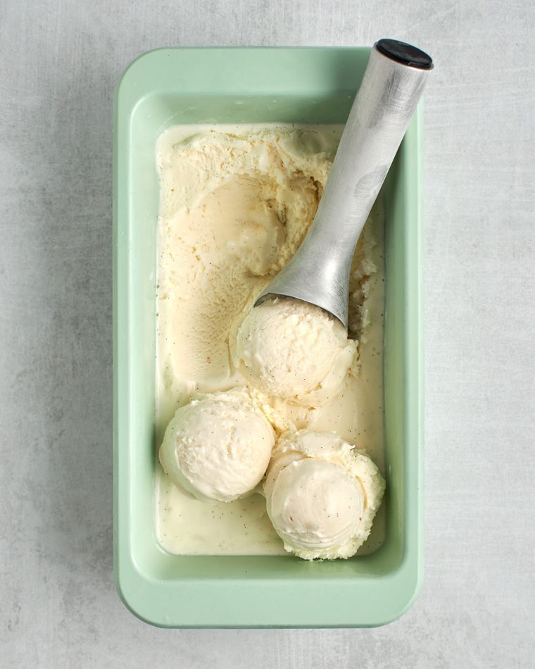 vanilla ice cream in mint green container