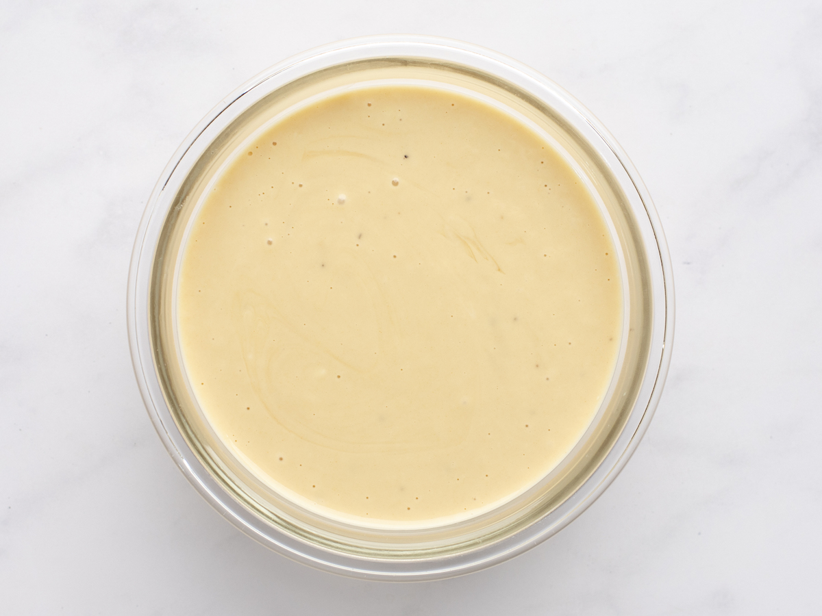 finished honey mustard sauce in small glass bowl