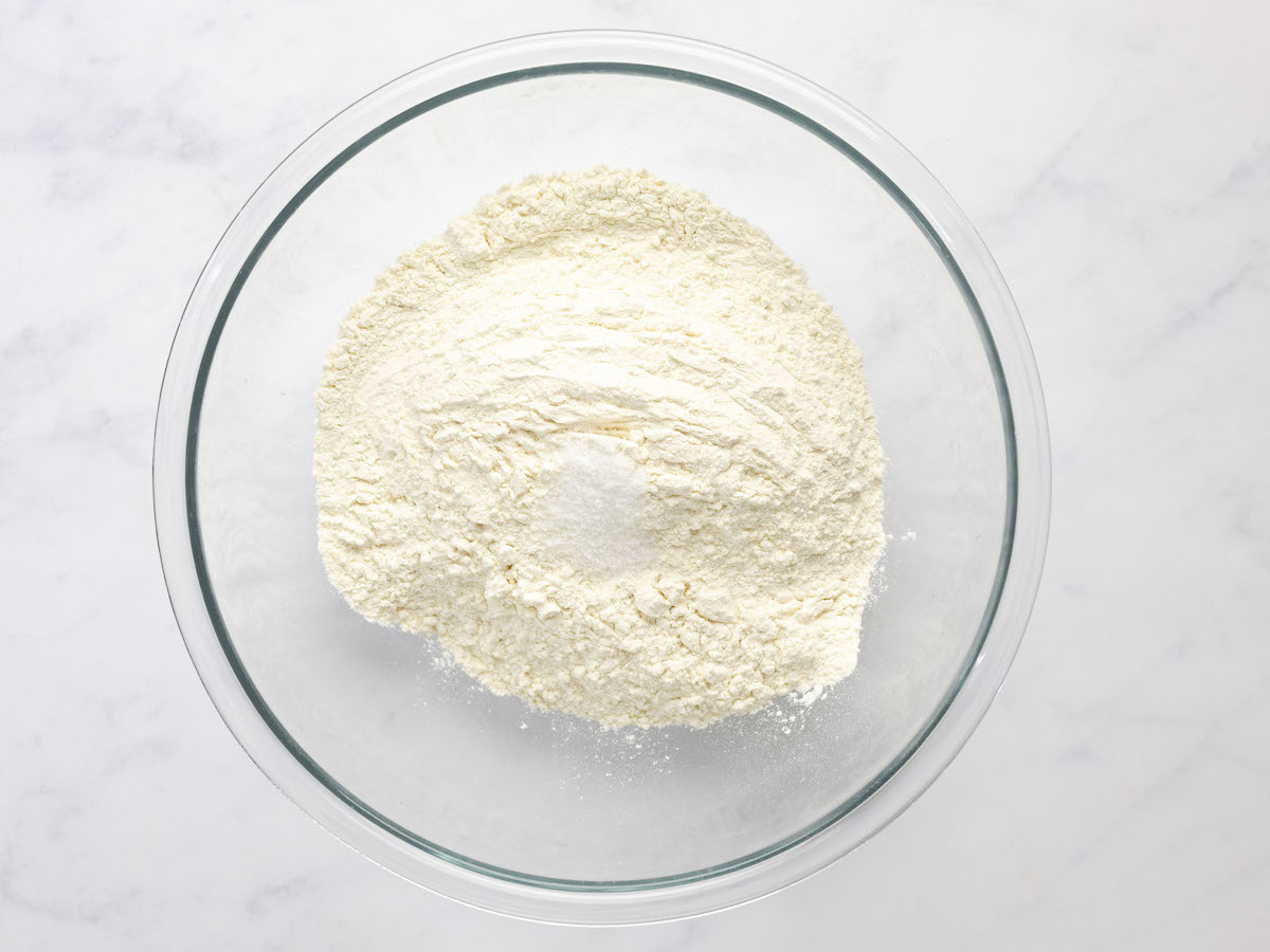 flour and salt in large glass bowl