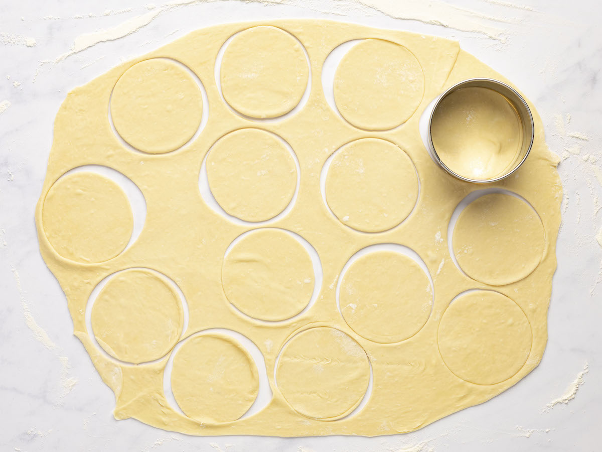 dough cut into 3-inch circles with cookie cutter