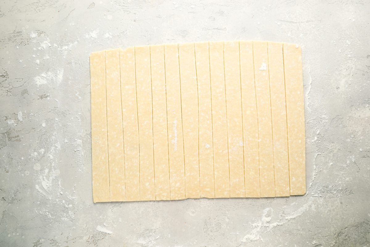 dough cut into 14 one-inch-wide strips