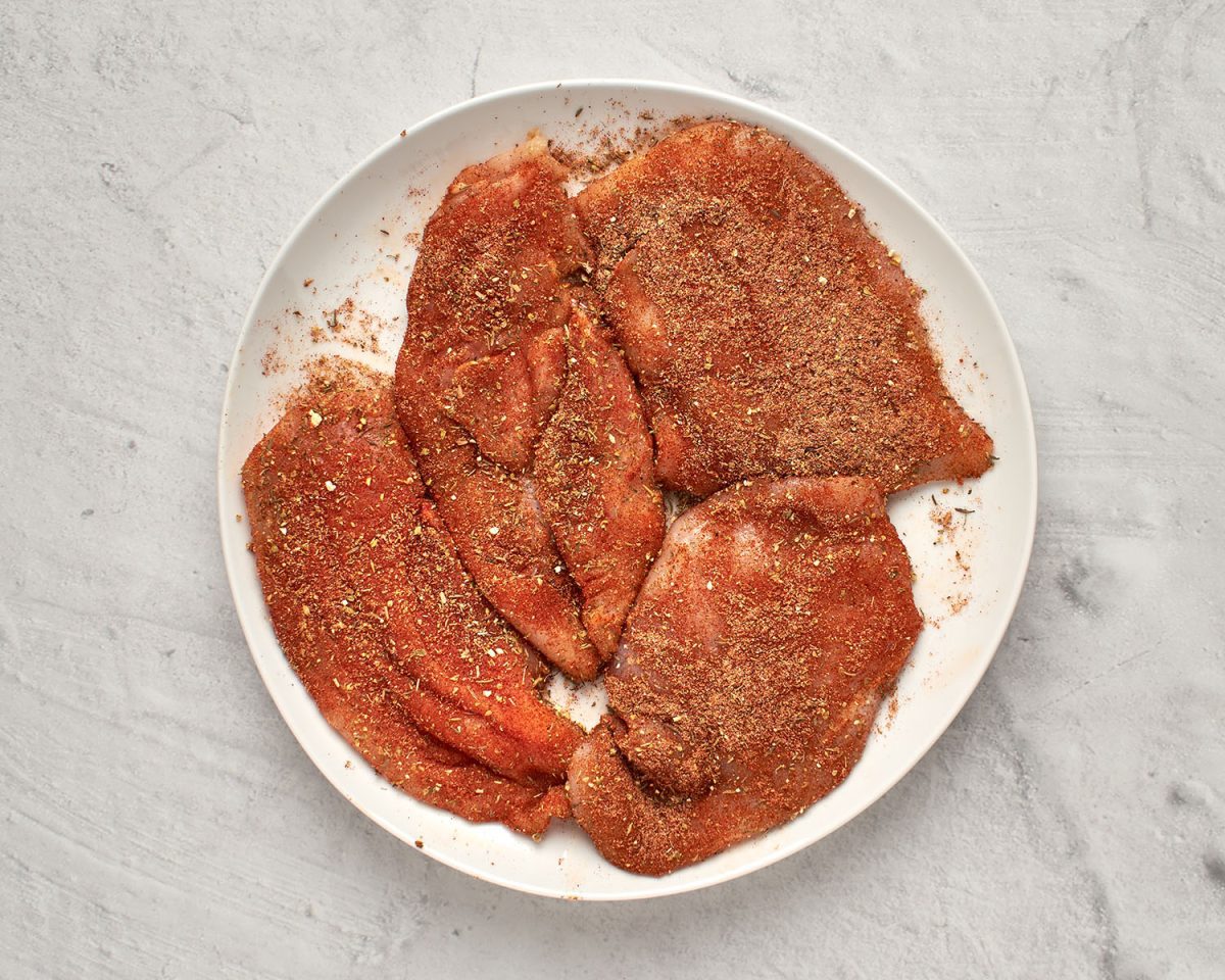 chicken breasts coated with blackening spices