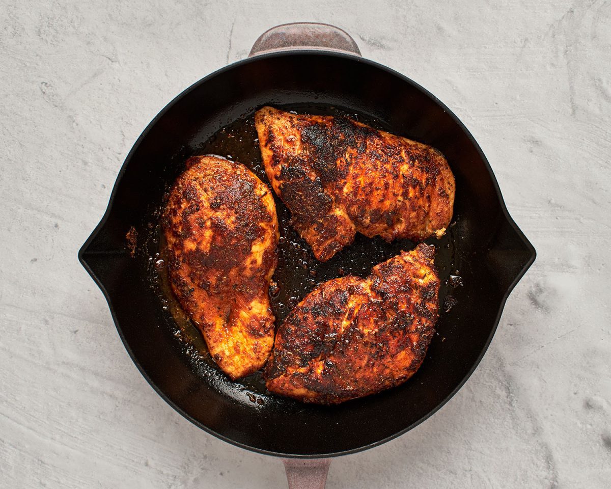 blackened chicken in skillet